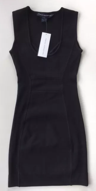 NWT Women's French Connection Black T-Dani Crepe Racer Bodycon Dress-Sz 2 ($188)