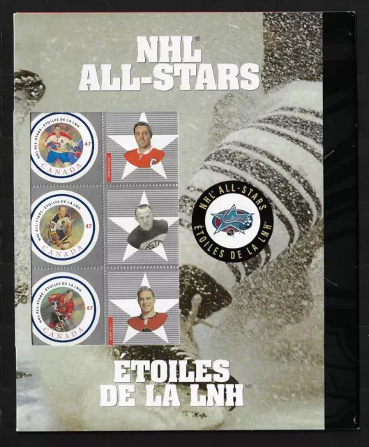 Canada Stamps - Full Pane of 6 in Cover - 2001, NHL All Stars #1885 - MNH