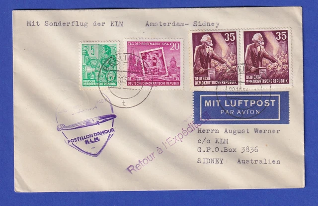 DDR Lp-Brief befördert mit KLM Erstflug Amsterdam-Sydney 31.10.54