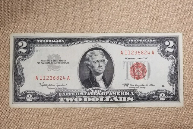 $2 Red Certificate 1963 Two Dollar Bill ~ Nice Condition