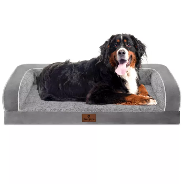 SheSpire Gray Orthopedic Jumbo Dog Bed Memory Foam Bolster Pet Mattress w/ Cover