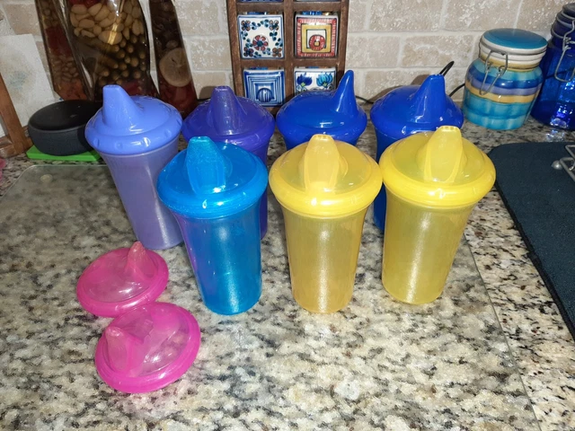 LOT of 7 Nuby No Spill Cup With Reversible Valve 9 Ounce Multi Color