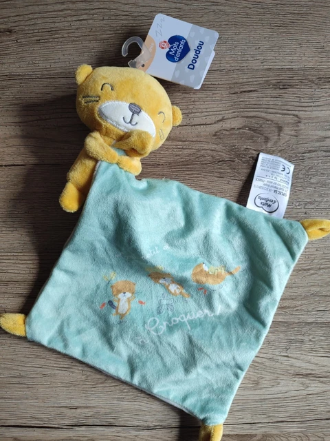 Doudou Peluche Mouchoir Mots d'Enfants loutre jaune tout petit et à croquer neuf