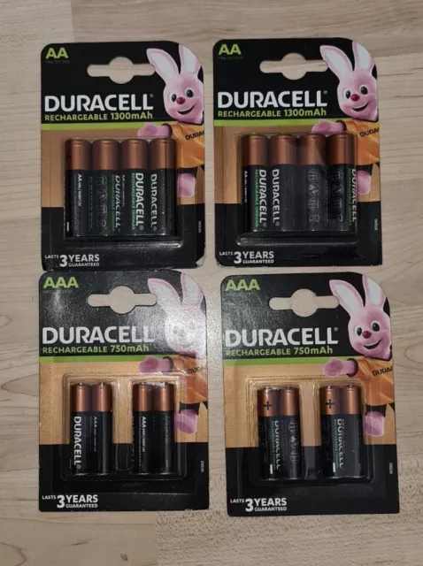 16x DURACELL RECHARGEABLE AA And AAA 1300mAh And 750mAh Batteries NiMH