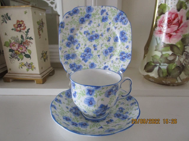Vintage Royal Albert Blue Pansy Chintz Fine Bone China Trio