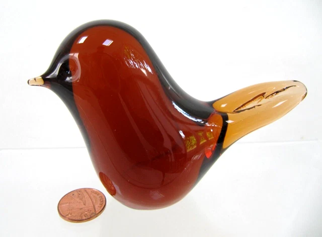 Vintage WEDGWOOD Art Glass SMALL AMBER BROWN BIRD Figurine Ornament
