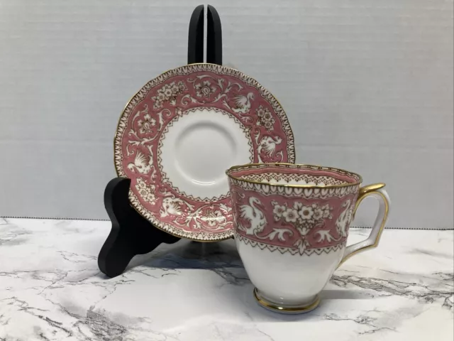 VTG  Crown Staffordshire England Fine Bone China Pink Ellesmere TeaCup & Saucer