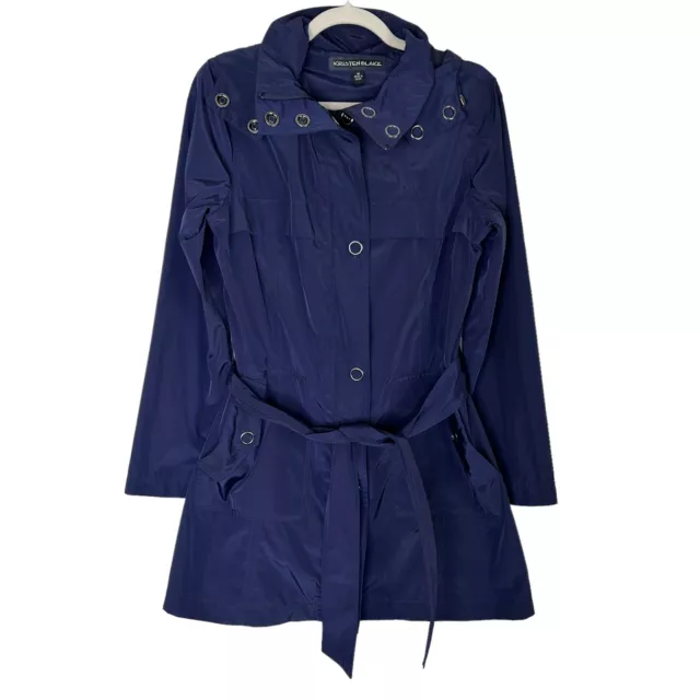 Kristen Blake Rain Jacket Womens Size Medium Blue Hooded Trench Coat