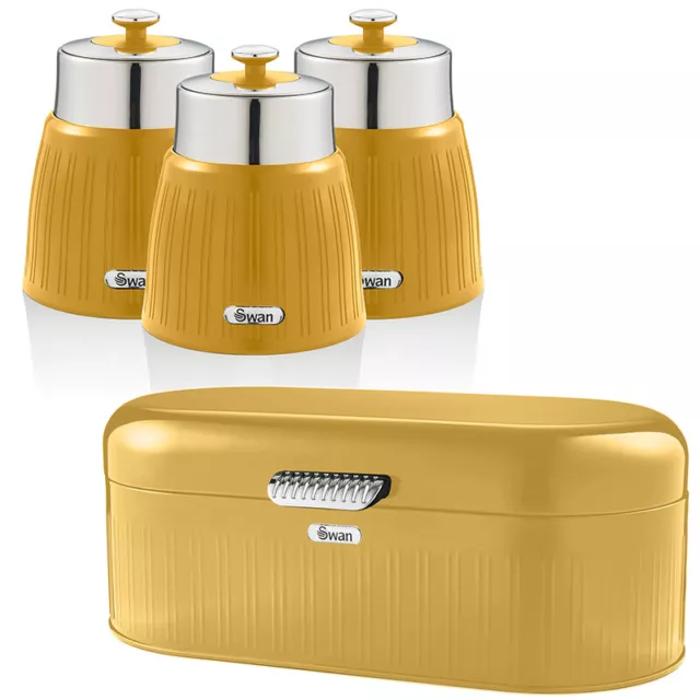 3pc/4Pc Tea Coffee Sugar Bread Bin Set Kitchen Food Storage Canister Jar Yellow