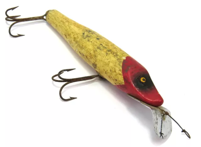 South Bend Pike Oreno Vintage Tack Eye Wood Fishing Lure, Red Head - Read