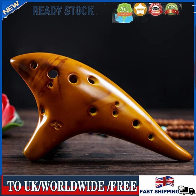 12 Hole Smokey Fired Ocarinas with Protective Bag Alto C Tone Ocarina (Gold)