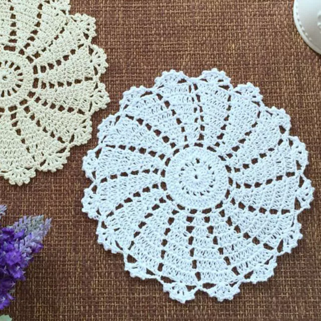 4Pcs/Lot White Vintage Hand Crochet Lace Doily Round Table Mat Flower Doilies 7"