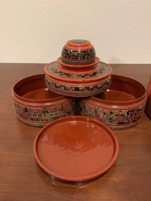 Gorgeous Antique Burmese (Myanmar) Tiffin Box 4-Tiers 8