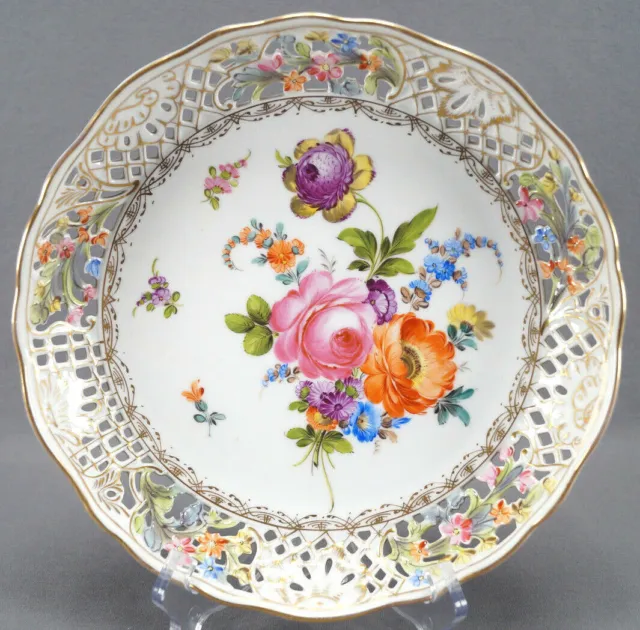 Carl Thieme Dresden Hand Painted Floral & Gold Reticulated 10 Inch Bowl