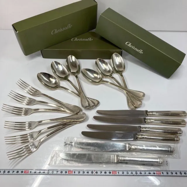 Christofle Malmaison 18 pieces Silver flatware table knife fork spoon W/box F/S