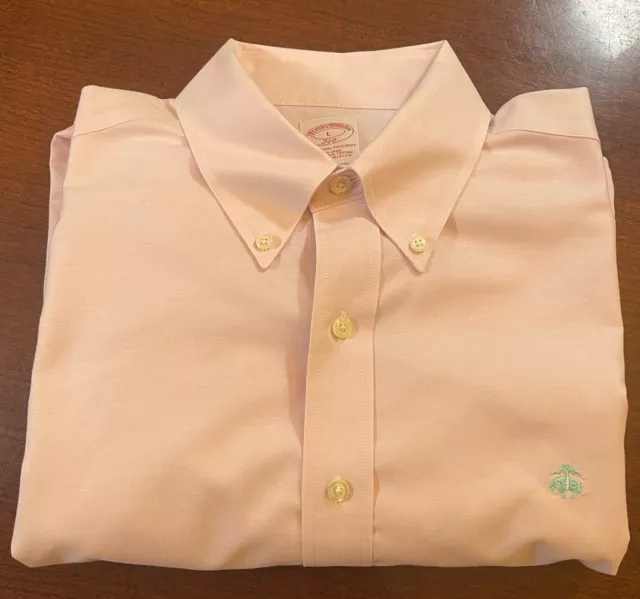 Brooks Brothers Pastel Pink Button Down Shirt Pastel Green Logo Size L