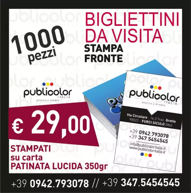 1000 Bigliettini  Da Visita  Stampati Stampa A Colori Fronte