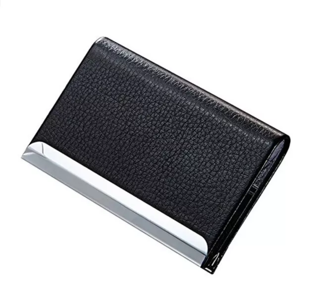 PU Leather Metal Business Card Holder - Sleek Pocket ID Credit Card Case Wallet