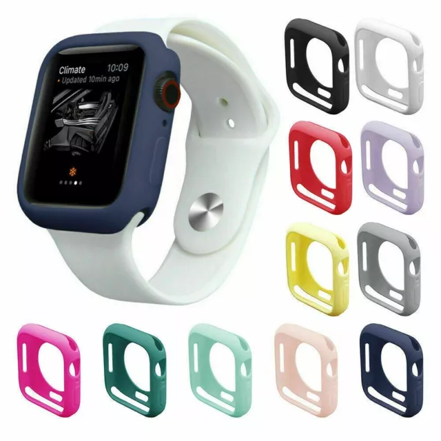 For Apple Watch Series 4 5 6 7 8 SE Silicone Soft Cover Bumper Case 40/42/44/45/