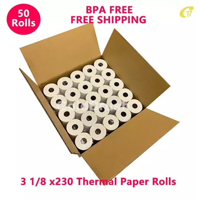 3-1/8" X 230' Thermal Paper Receipt Rolls White 50 Rolls Pos Cash Register Tape