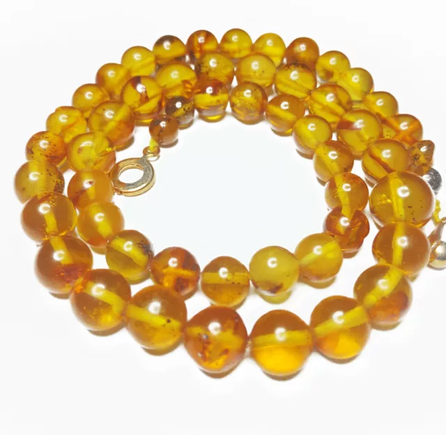 Certified one stone natural baltic amber necklace gold yellow honey amber round