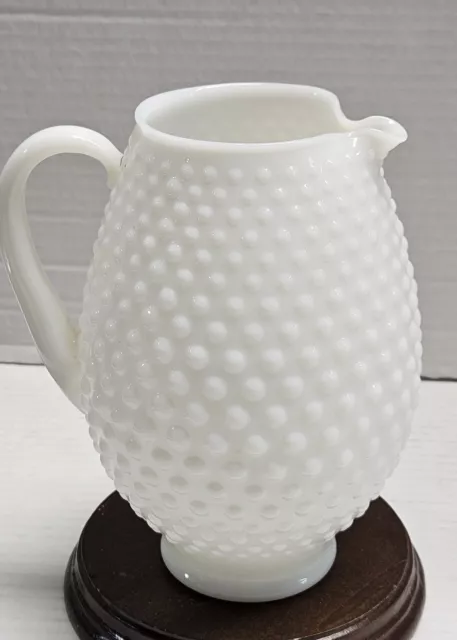 Milkglass Hobnail Juice Water Pitcher Pinched Spout Oval Shaped 6"