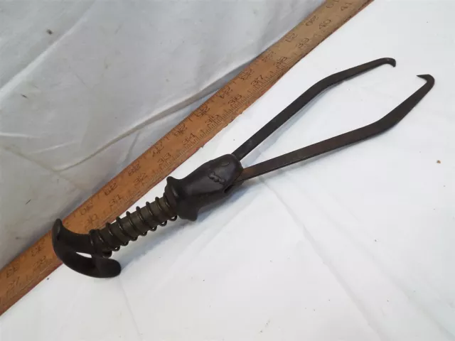 Antique Mechanical Spring Iron Handle Fish Gaff Hook Tool Ice Block 1897 Pat Antique Mechanical Spring Iron Handle Fish Gaff Hook Tool Ice Block 1897 Pat