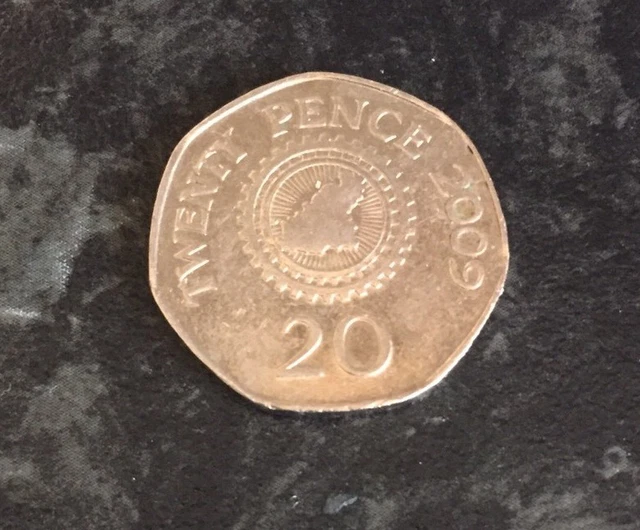 2009 Bailiwick Of Guernsey Map Of Light Twenty Pence 20P Circulated