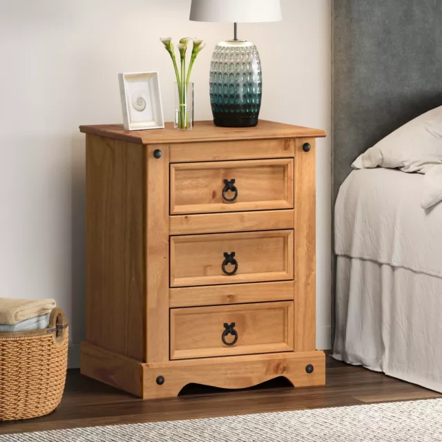 Corona Bedside Cabinet 3 Drawer Large Chest Table Pine by Mercers Furniture®