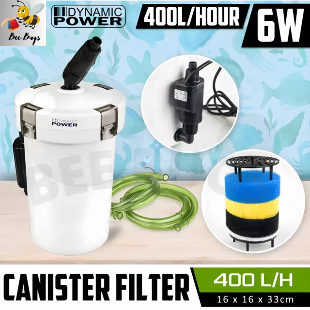 Aquarium External Canister Filter Aqua Fish Water Tank Sponge Pond 400L/H