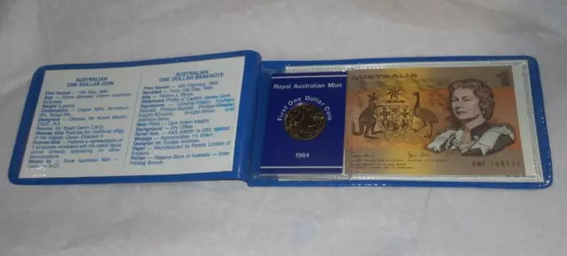 Australia 1984 First And Last One Dollar Note & Coin Set In Blue Wallet  Tracked