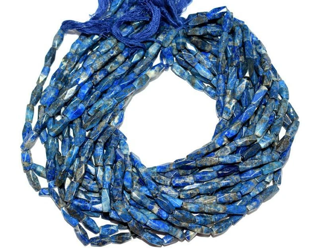 13.5" Strand Natural Lapis Beads Twisted 4X11 - 5X13 Mm 1 Line #D5039