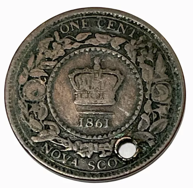 1861 Nova Scotia Canada One Cent Token Coin KM# 8.1 Large Rosebud Lot A5-50