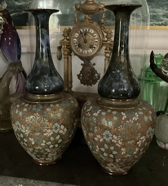 ANTIQUE PAIR Doulton Lambeth England 16” DBLE GOURD Vases Slater’s Patent C1893
