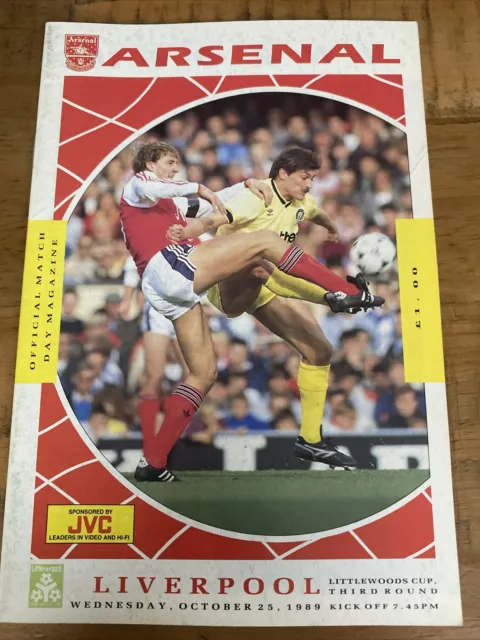 Arsenal v Liverpool 25th October 1989 Programme