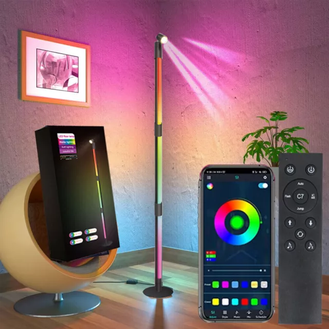 53" RGB LED Corner Floor Lamp RGBIC Ambient Light App DIY IR Dimmable Music Sync