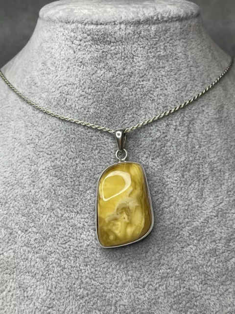 BALTIC AMBER Stone Pendant. Egg Yolk Amber Stone PENDANT with Sterling Silver