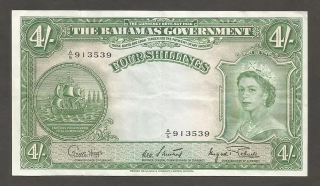 Bahamas 4 Shillings 1936 (1963);VF+; P-13d; L-B112d; QEII; Sail ship; Prefix A/5