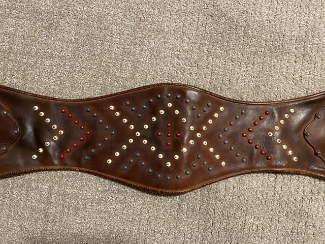 Vintage 1940s 1950s Red white and blue Studded Leather Motorcycle Kidney Belt 