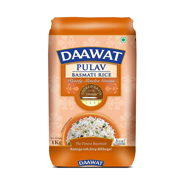Daawat Pulav Lungo Granelli Peloso Basmati 1 KG Cibo Granelli
