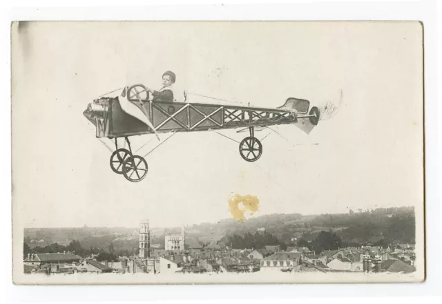 c 1910 Pioneer Aviation CHILD PIOLET Monoplane Airplane Souvenir photo postcard