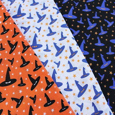 Polycotton Fabric Halloween Witches Hat Witch Stars Spooky Scary