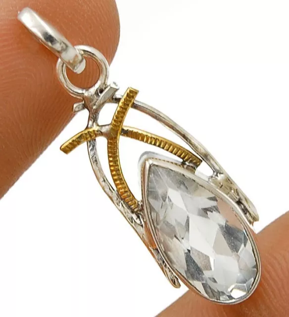 Natural Two Tone 5CT White Topaz 925 Solid Sterling Silver Pendant NW7-2