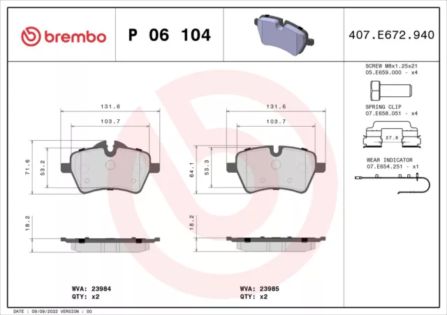 BREMBO Bremsbelagsatz Scheibenbremse PRIME LINE P 06 104 für MINI R56 Cooper