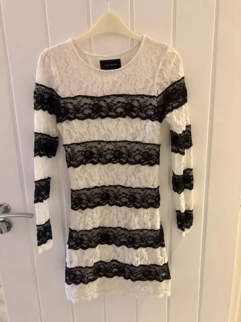 river island size 6 lace black and white stripe bodycon dress long sleeve