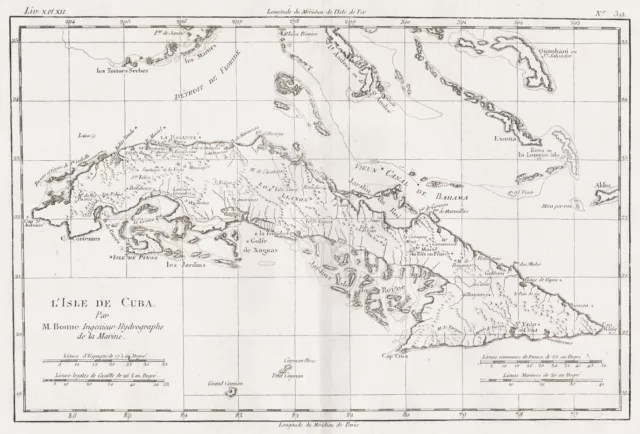 Cuba Kuba Havanna Caribbean Karibik Kupferstich Karte map engraving Bonne 1780