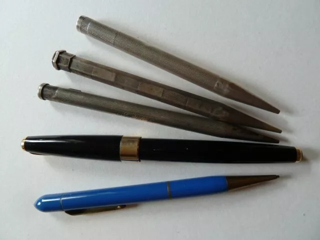 5 Vintage 1 Parker 17 Fountain Pen 3 Sterling Silver 1 Propelling Pencils Parts.