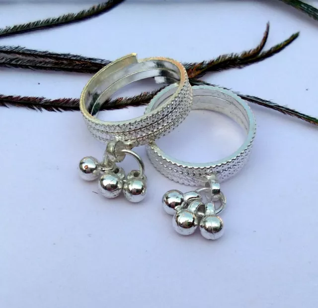 2Pc Indian Bichiya Ethnic Silver Tone Wedding Toe Ring Designer Bridal Jewelry