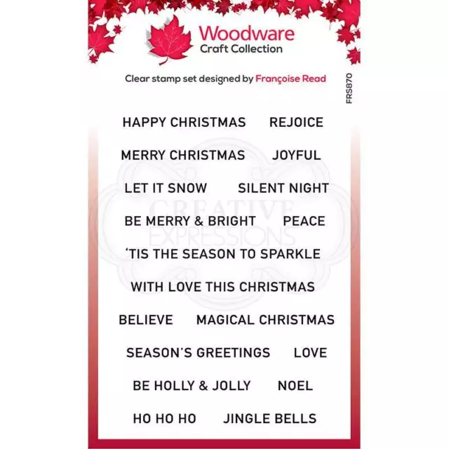 Woodware Christmas Sentiment Strips 18 Pce Clear Stamp Set Christmas Card Making