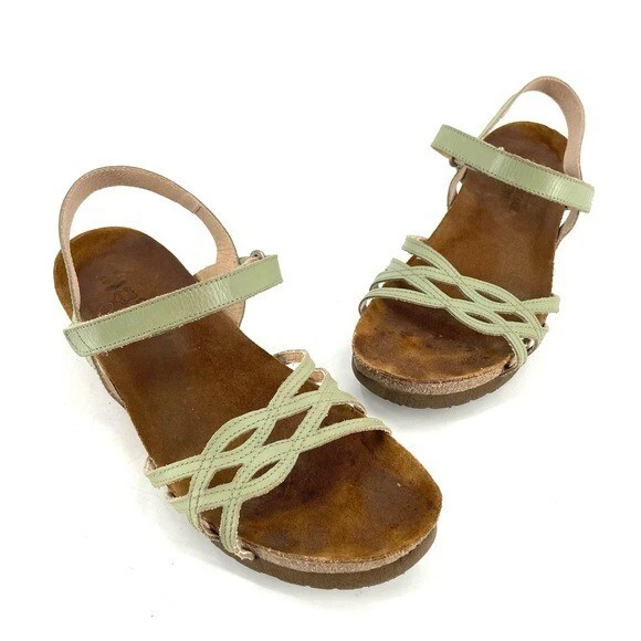 NAOT Cross Strap Leather Cork Wedge Sandal Womens 10